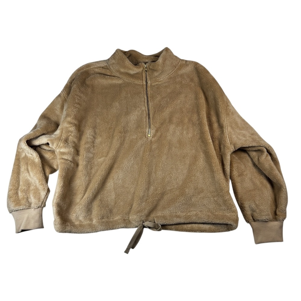 Old Navy Womens Pullover‎ Teddy Fleece Drawstring Quarter Zip Beige M EUC